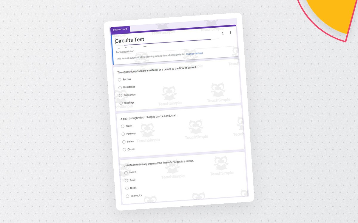 Physics Google Form Test:Circuits preview: One hosted-form access page