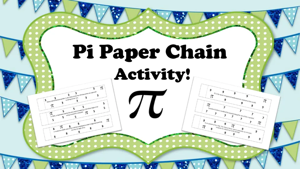 Pi Paper Chain Activity cover showing the pi symbol and sample digit strips used to create the chain