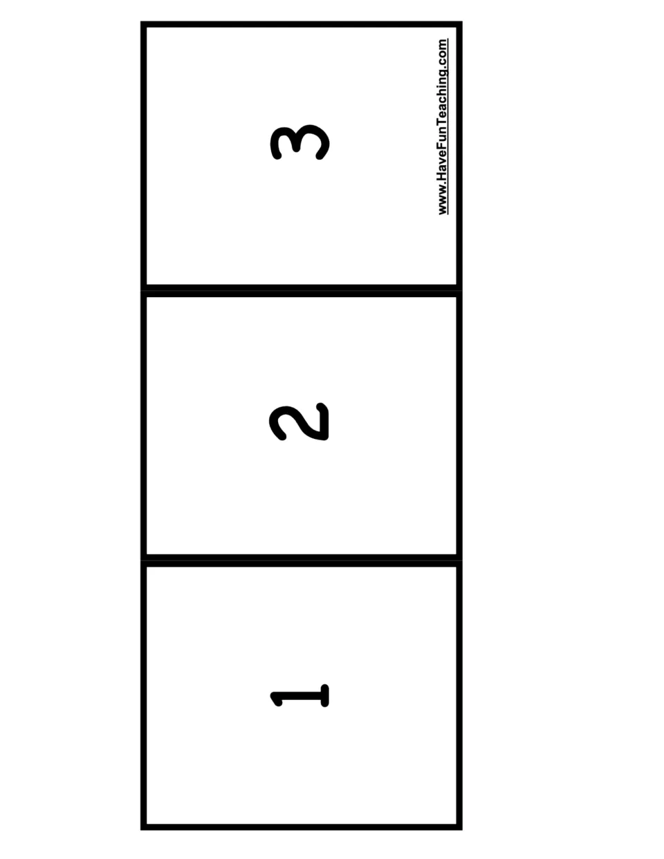 Number sequencing board: students place three picture cards in order on spaces labeled 1, 2 and 3
