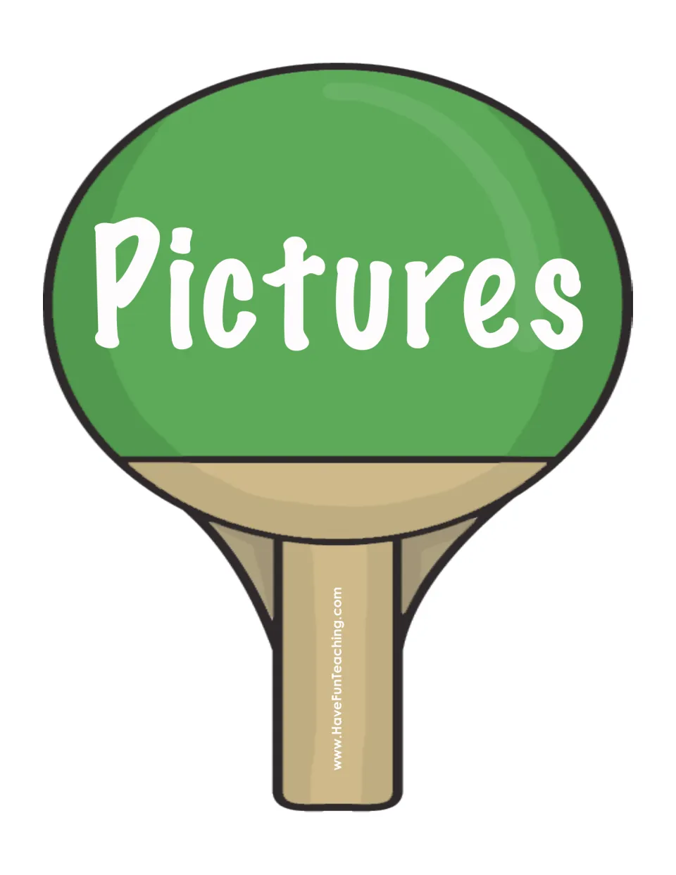 Green paddle sign labeled Pictures for students to hold up when a fact came from a picture book's illustrations