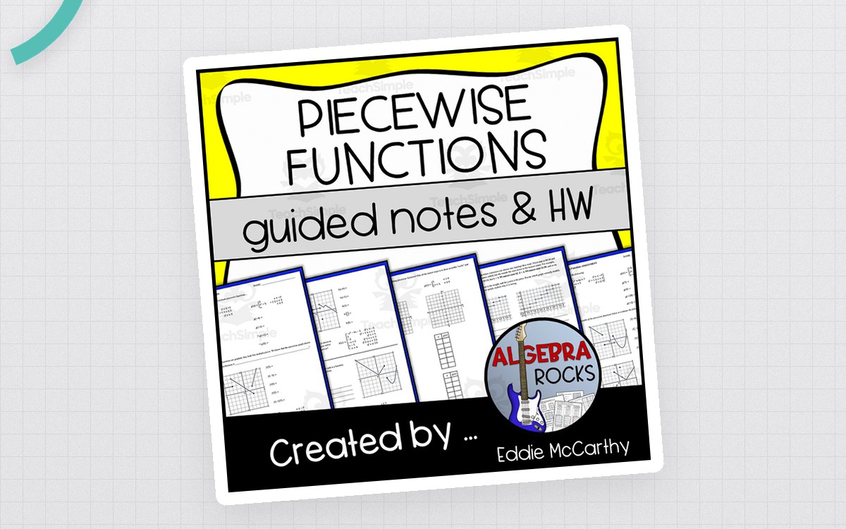 Piecewise Functions cover with guided-note and homework page previews
