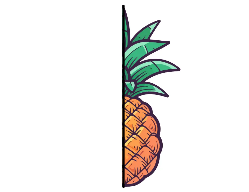 Cut-out piece: right half of the cartoon pineapple with green leaves, matching the left half to close the foldable front
