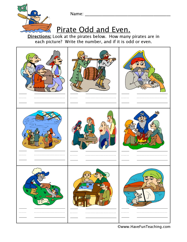 Pirate Odd Even Worksheet teaching resource preview