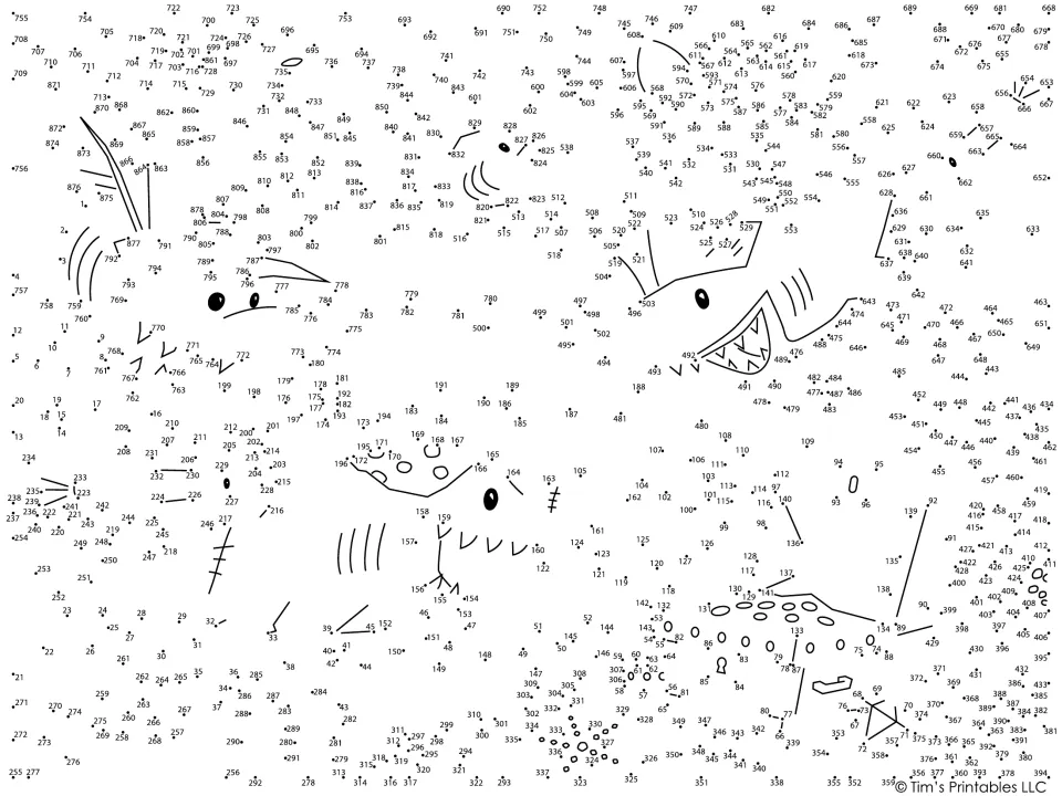 Number-sequence puzzle: students connect dots 1 to 878 in order to reveal a pirate-hat shark scene with a treasure chest