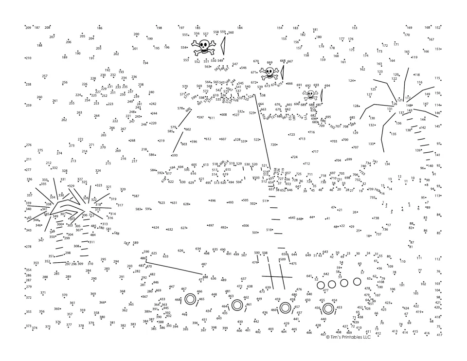 Pirate ship dot-to-dot: students join over 700 numbered dots in sequence to reveal a ship, palm trees and clouds