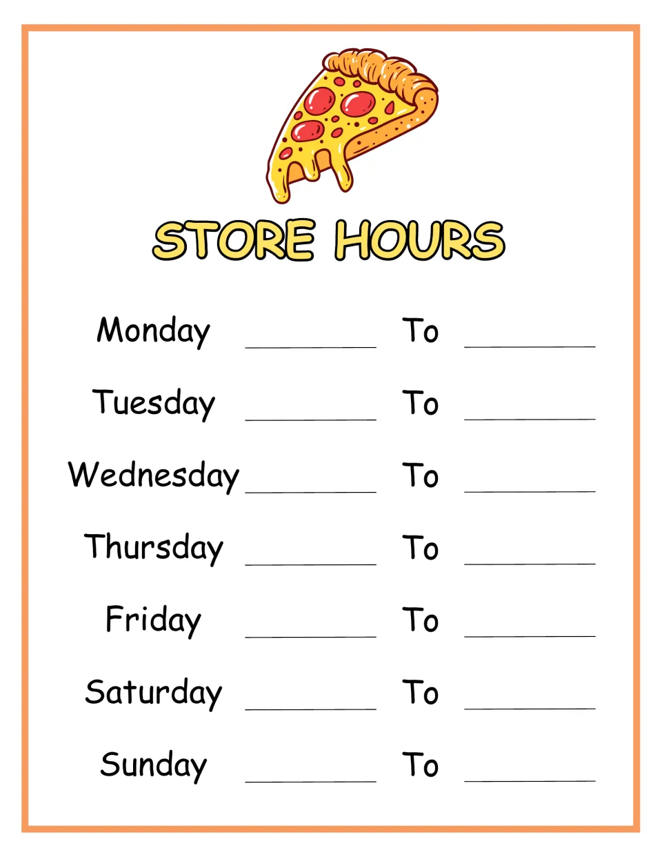 Store hours chart: students write opening and closing times for Monday to Sunday, practising days of the week and time
