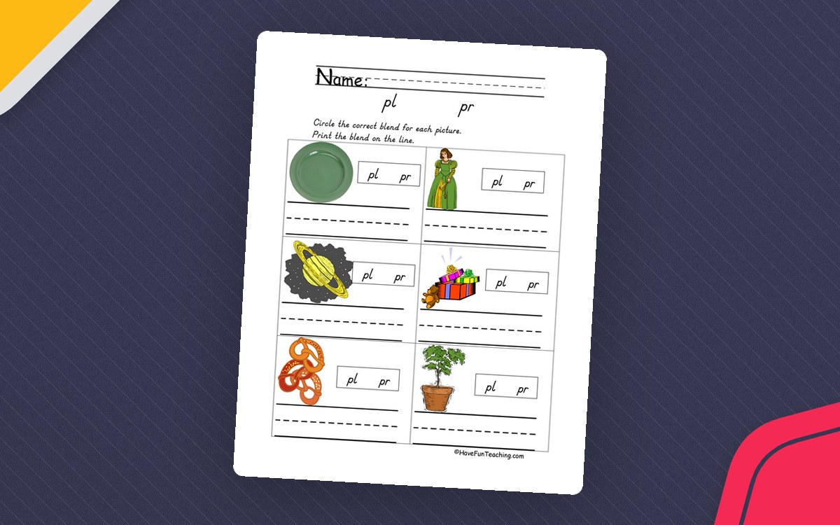 PL & PR Blends Worksheet – Phonics Practice preview: Four PL/PR picture prompts