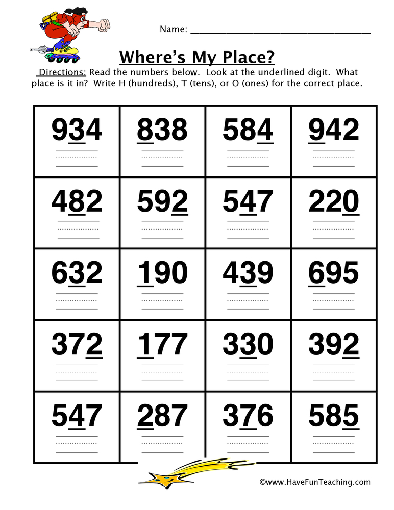 Place Value Location Worksheet teaching resource preview