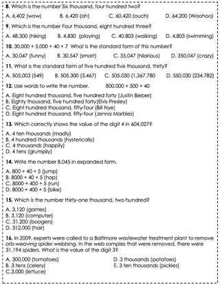 Place Value Math Mad Libs Activity – preview 2