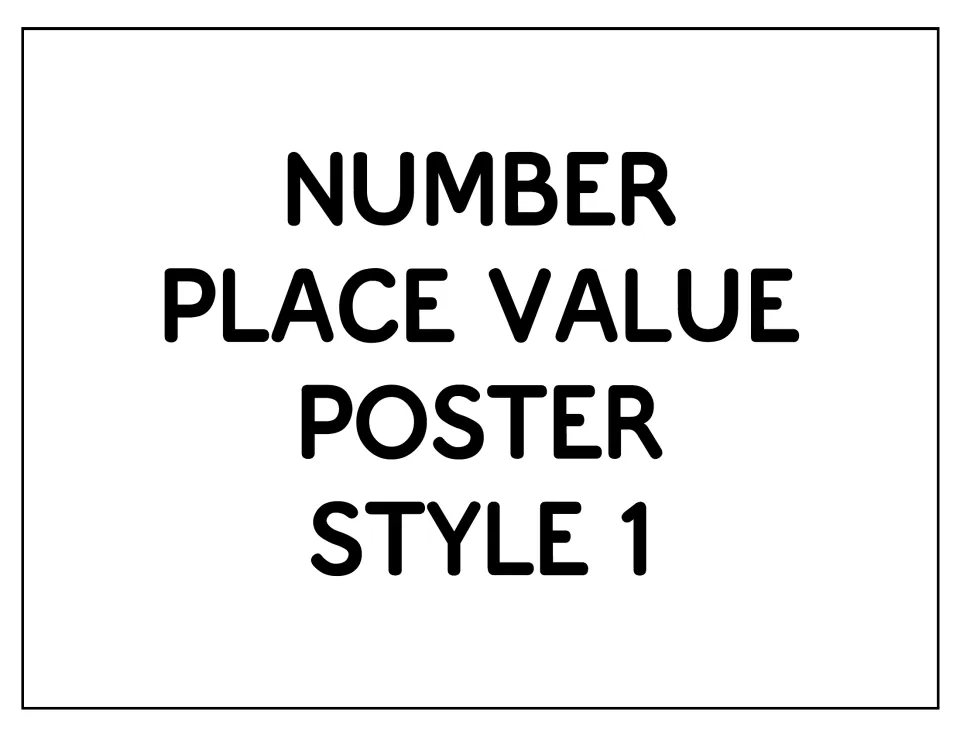 Place value poster set title card reading Number Place Value Poster Style 1, introducing the first set of period posters