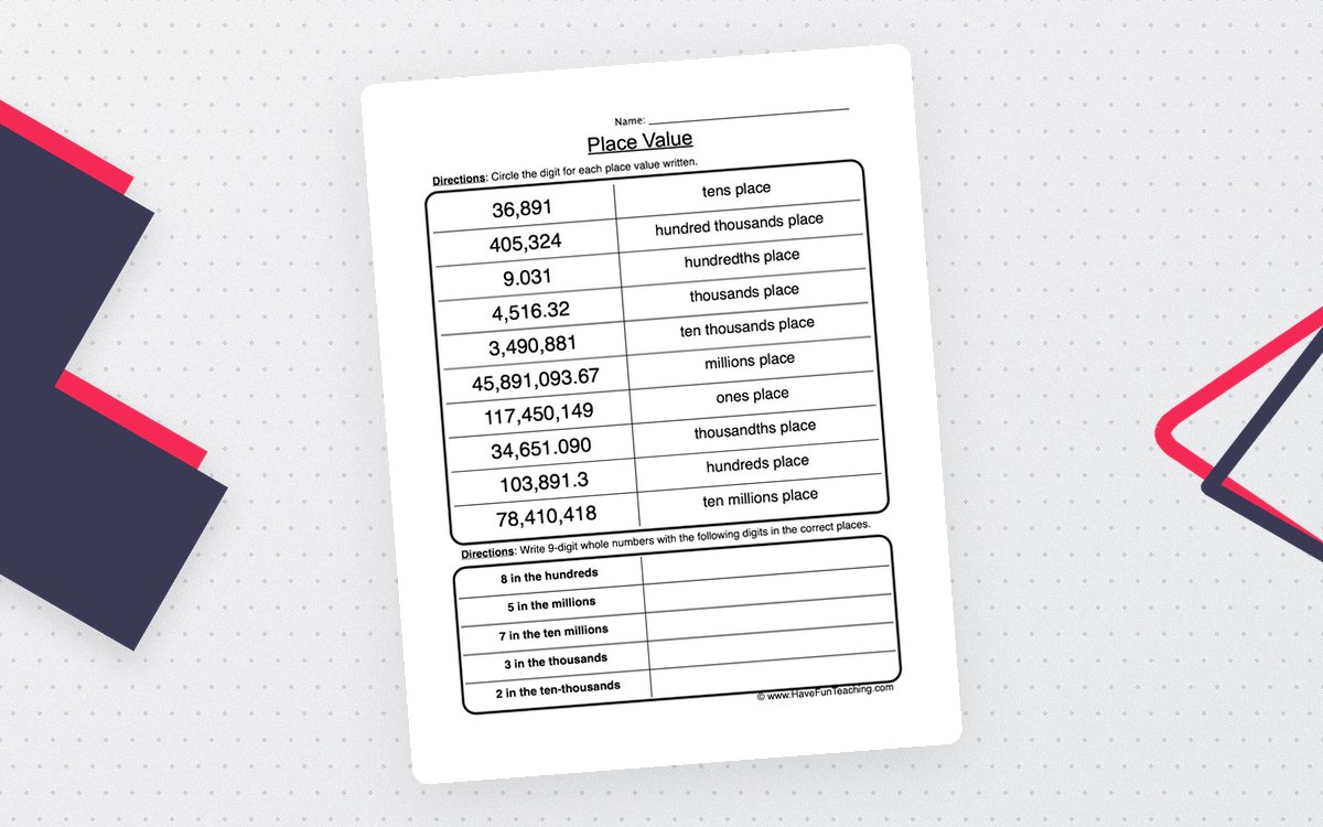 Place Value Review Worksheet teaching resource preview