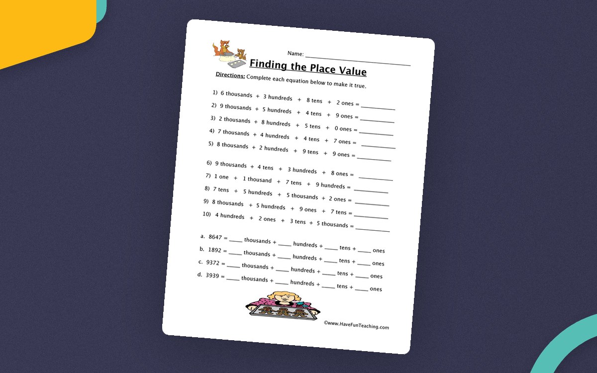 Place Value Thousands, Hundreds, Tens, Ones Worksheet preview