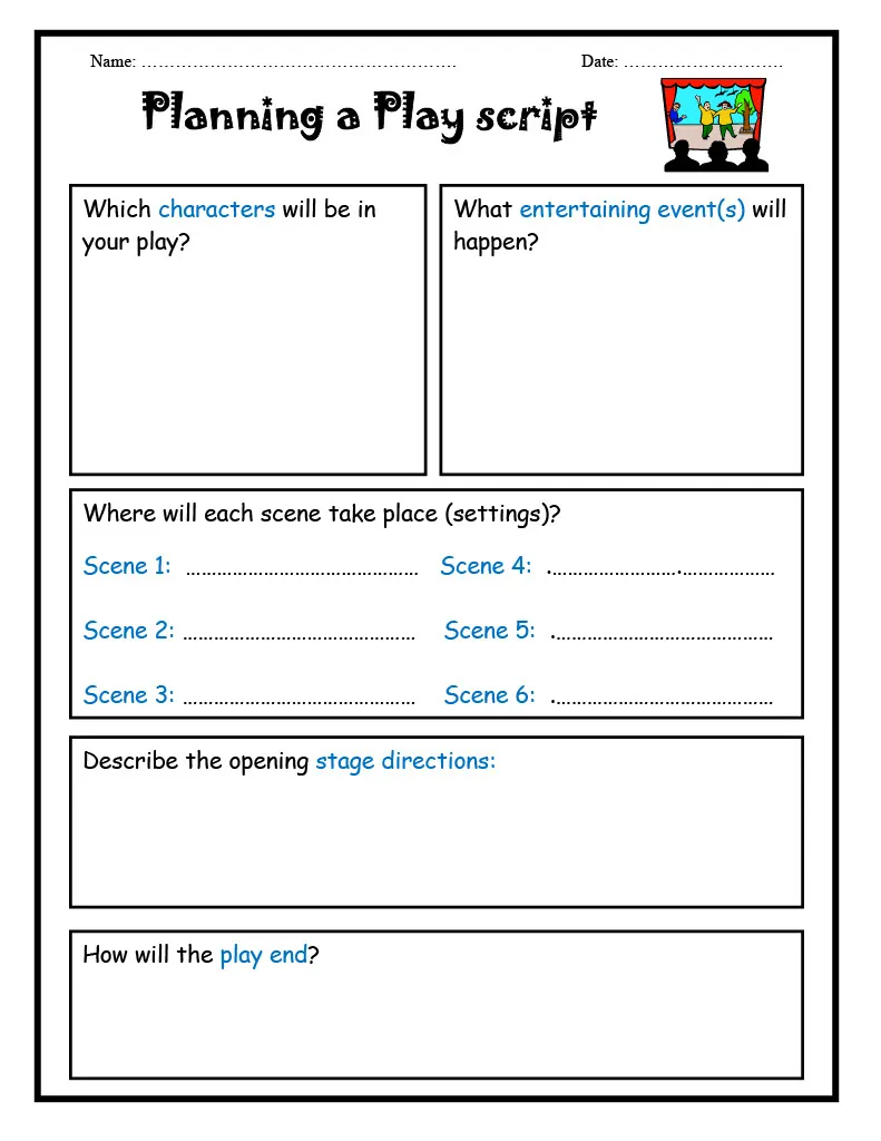 Planning a Play Script – Writing Practice Worksheet – cover