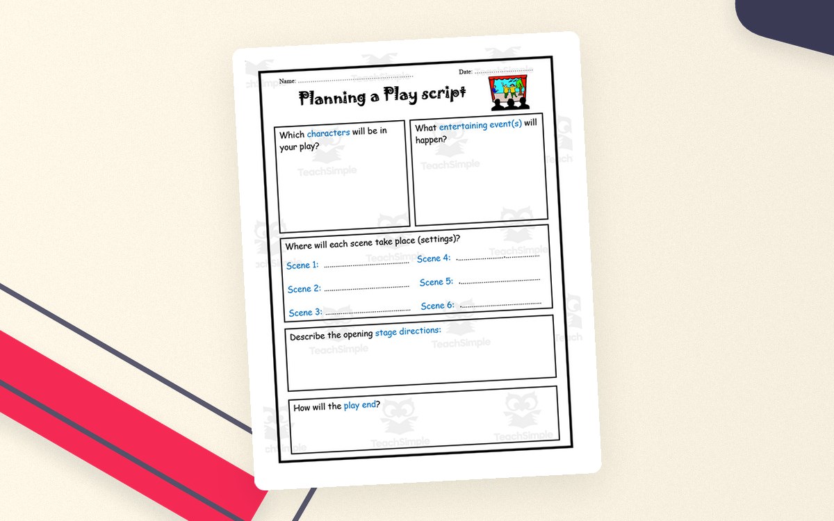 Planning a Play Script – Writing Practice Worksheet preview: A character-planning prompt