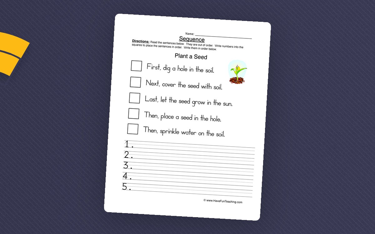 Plant a Seed Sequence Worksheet preview: A mixed-order set of seed-planting directions
