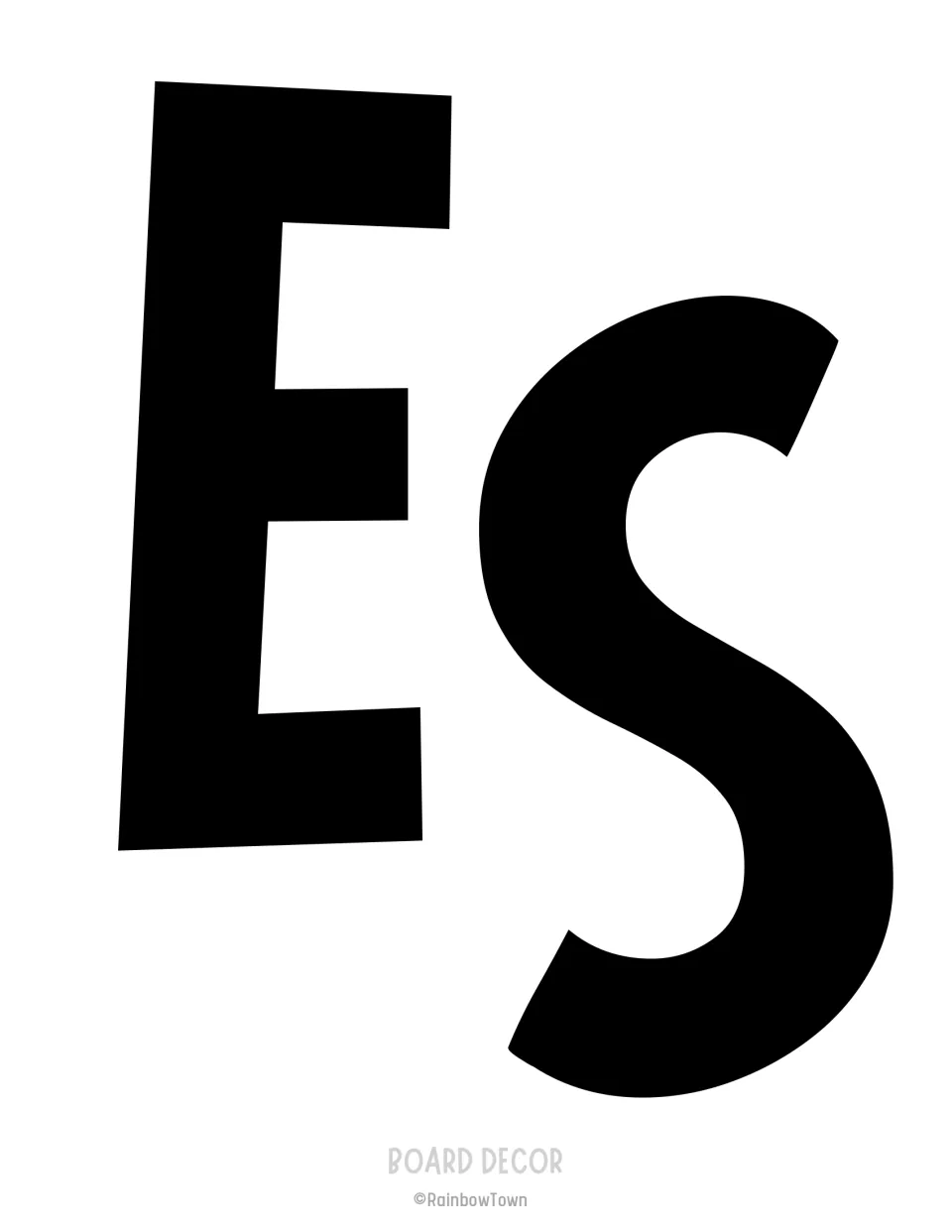 Letters E and S cut-outs in playful slanted black capitals, ready to trim for the wall