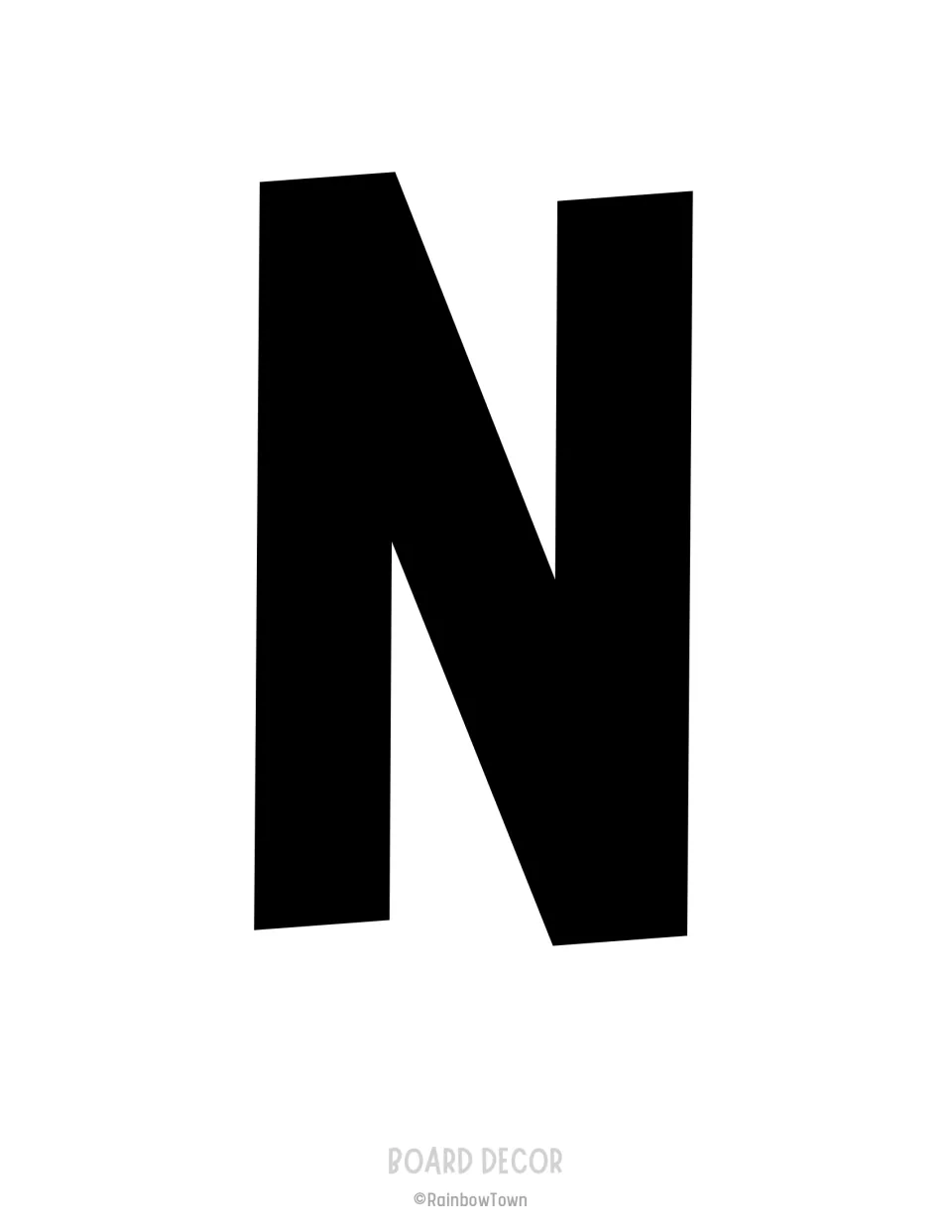 Letter N cut-out: a single angled black capital with a diagonal stroke for the display lettering