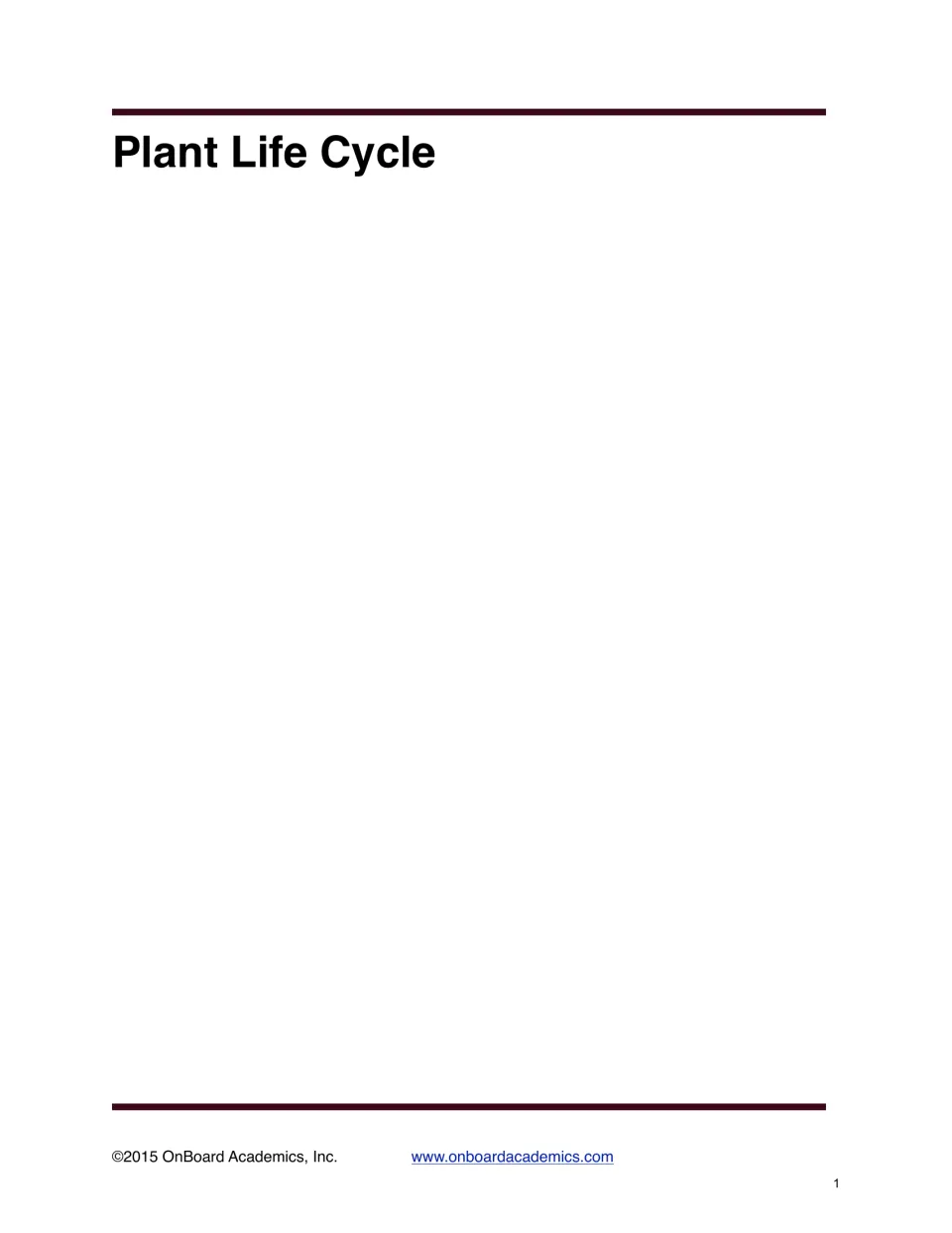 Section opening titled Plant Life Cycle introduces the workbook's lessons and exercises about plant growth