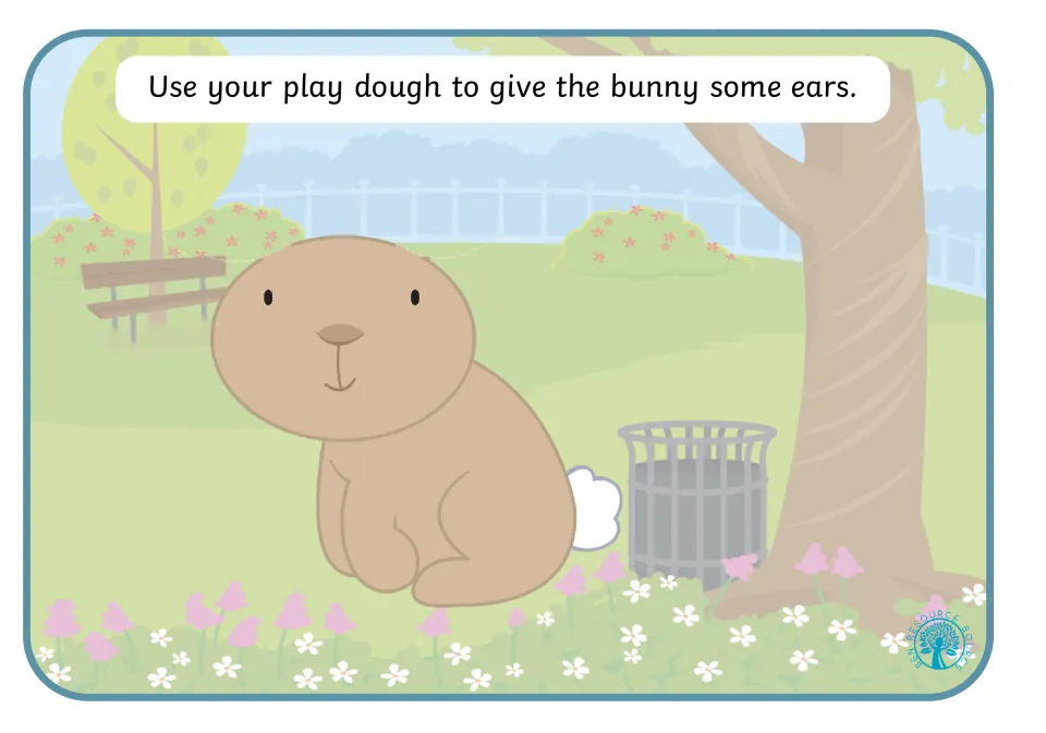 Play dough mat 8: give the bunny ears to complete the brown rabbit picture, which has no ears.