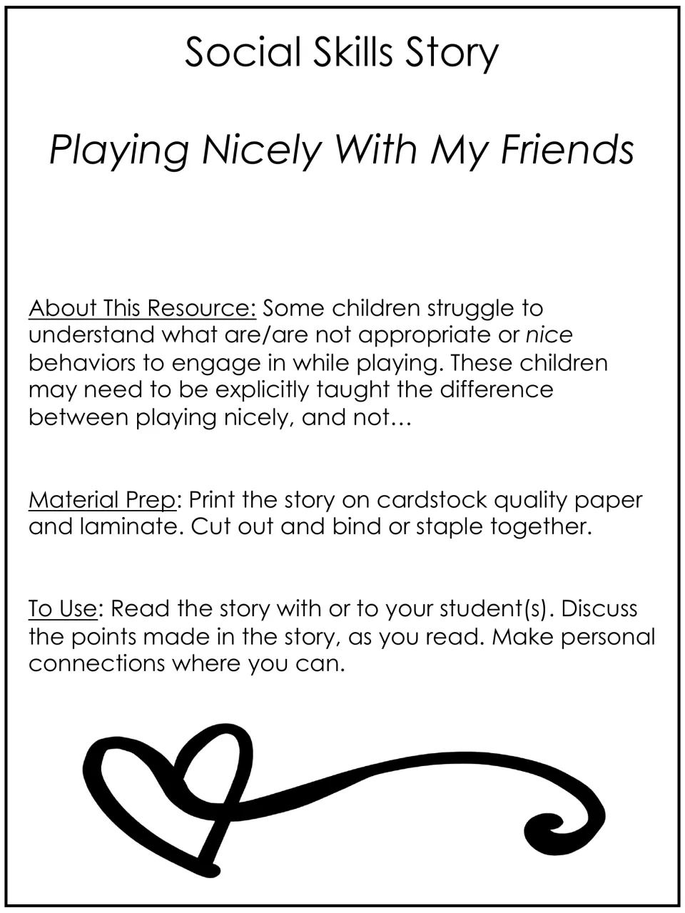 Teacher notes for the social skills story: why some children need explicit play rules, cardstock prep and read-aloud steps