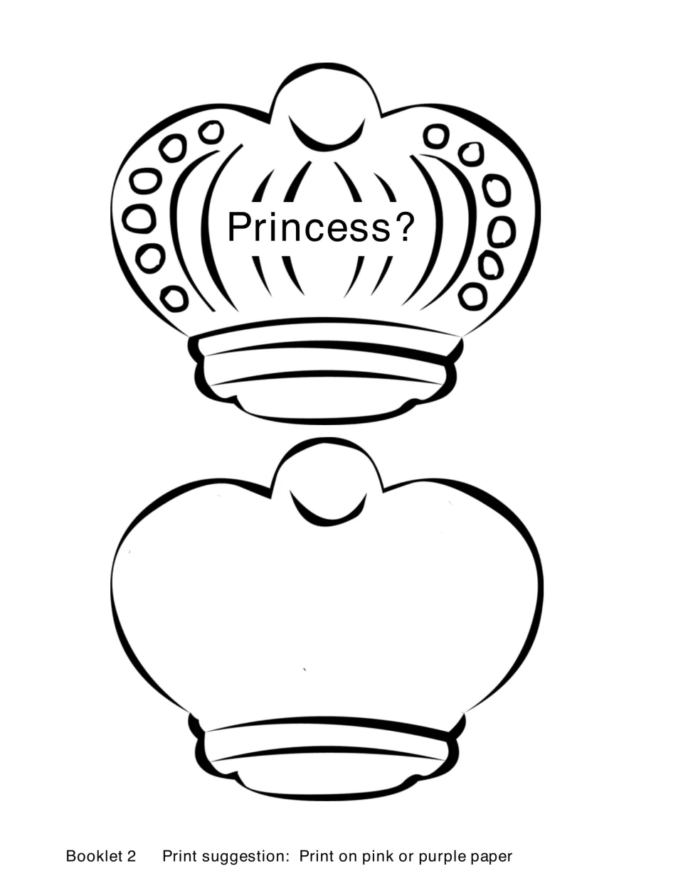 Crown-shaped lapbook booklet template titled 'Princess?' with a blank response page about Pocahontas