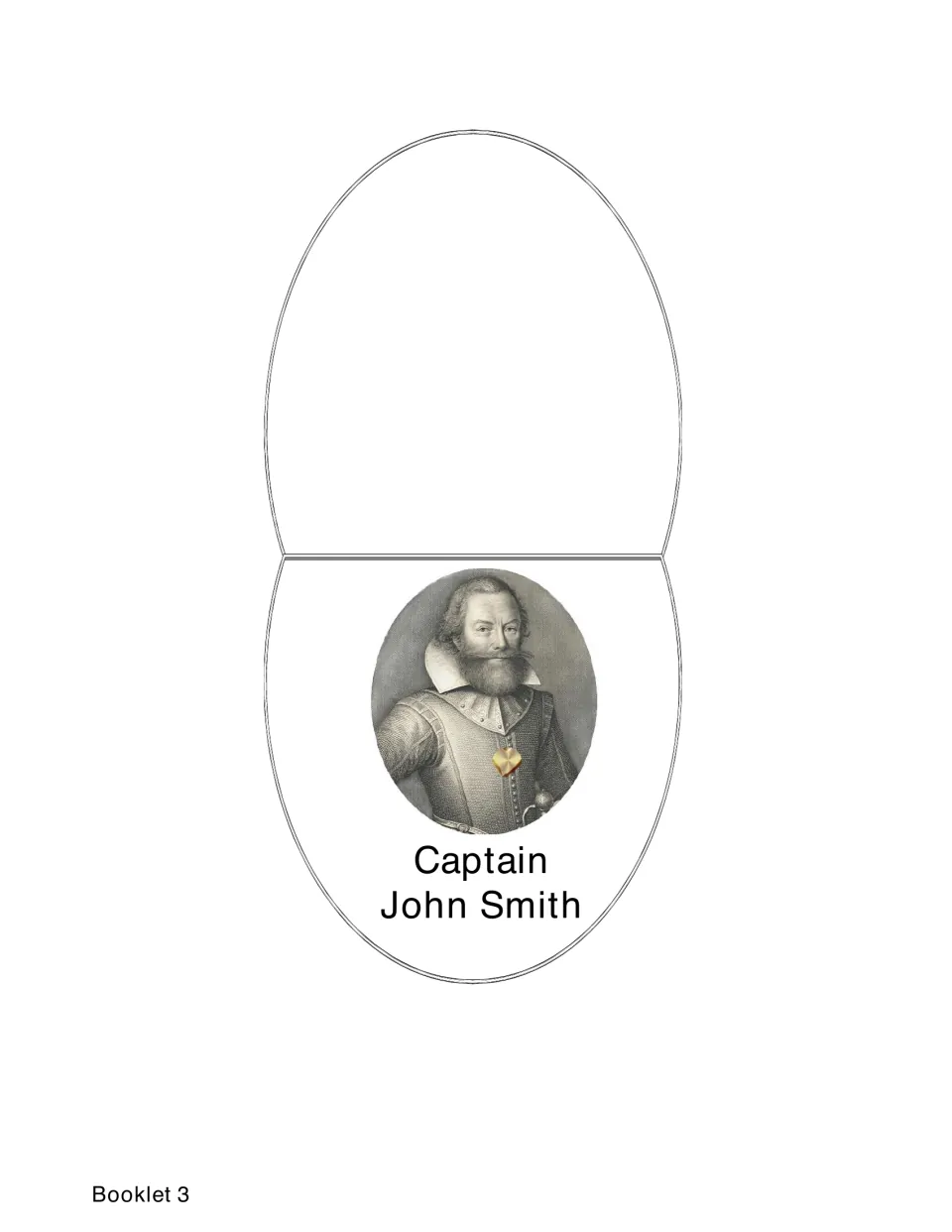Captain John Smith lapbook booklet template featuring his labeled portrait and a blank section for writing