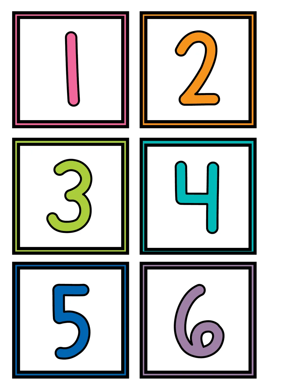 Pocket chart calendar date cards numbered 1, 2, 3, 4, 5, and 6, for the teacher to print for calendar time