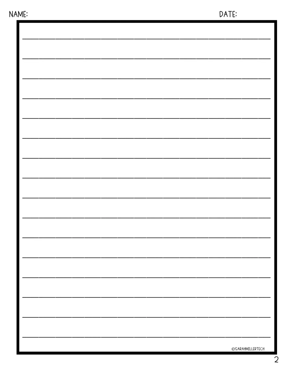 Biography continuation page: students keep writing their two-paragraph author summary started on the prompt page