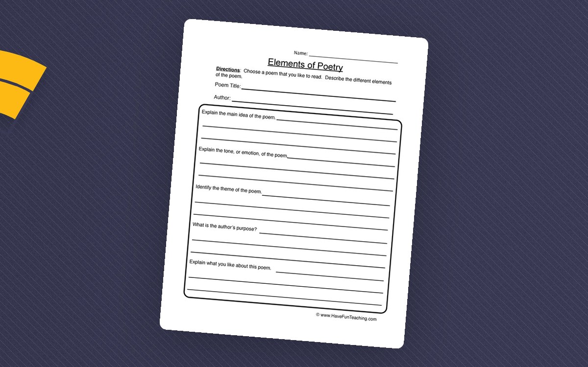 Poetry Response Worksheet – Analyze Any Poem preview: Title and author fields for a chosen poem