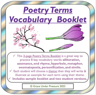 Poetry Terms Vocabulary Booklet – 8 Key Terms – cover