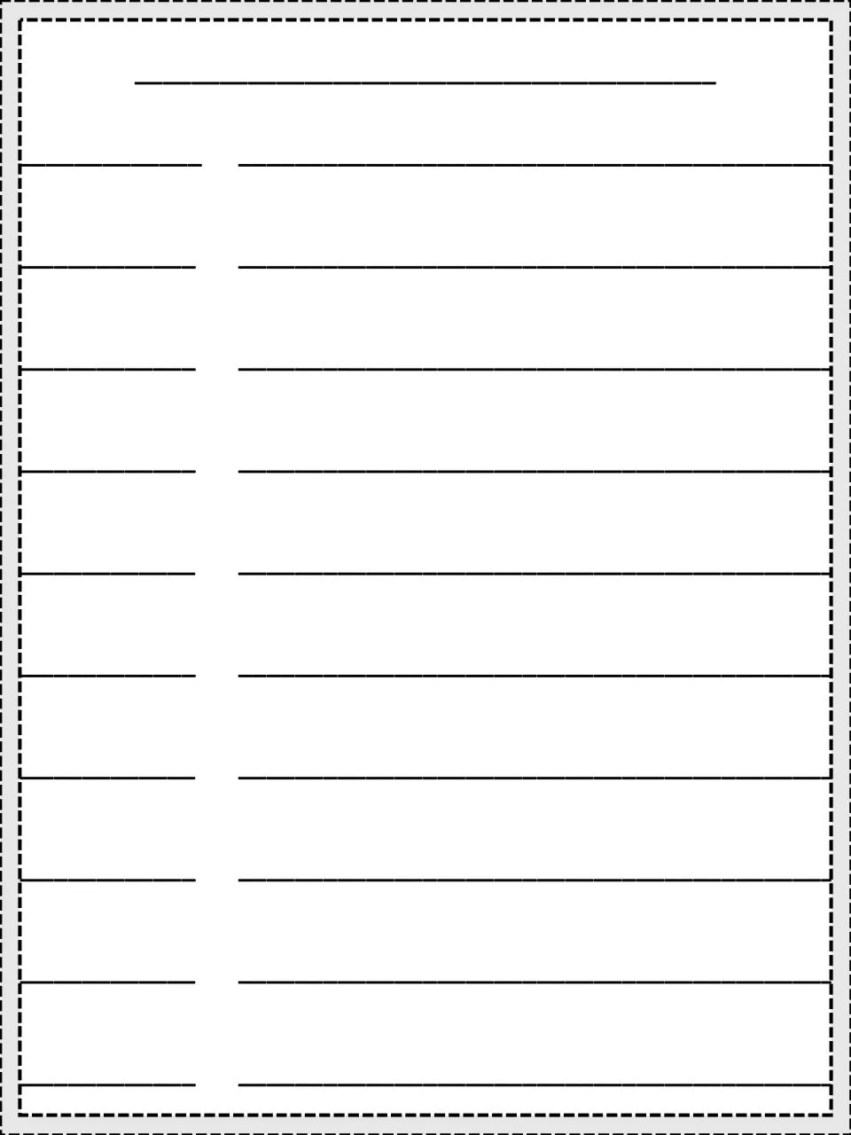 Blank acrostic template: students write their name as a title, then one letter and a matching description on each row