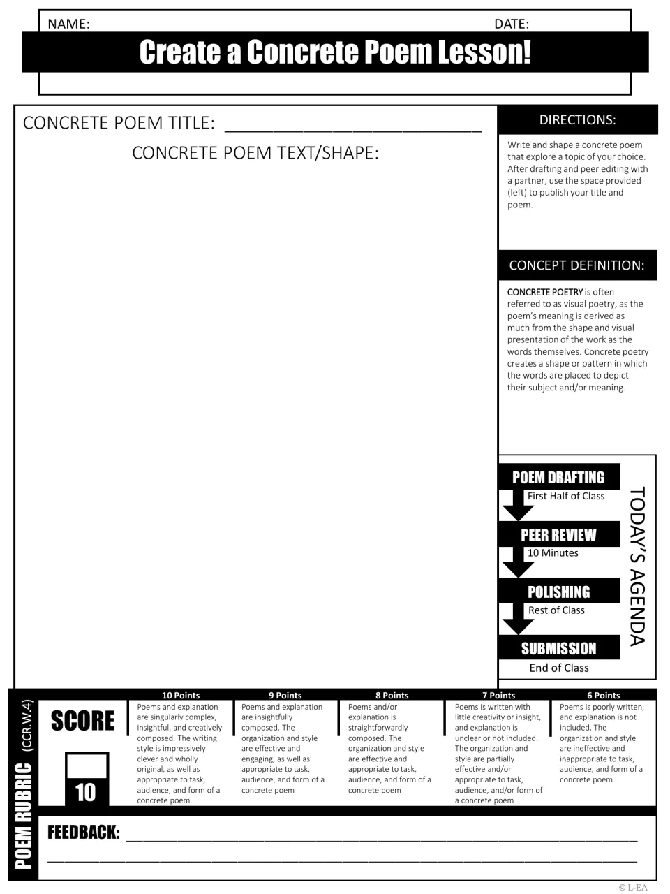 Concrete poem lesson: students write and shape a visual poem on a topic of their choice so the words form a picture