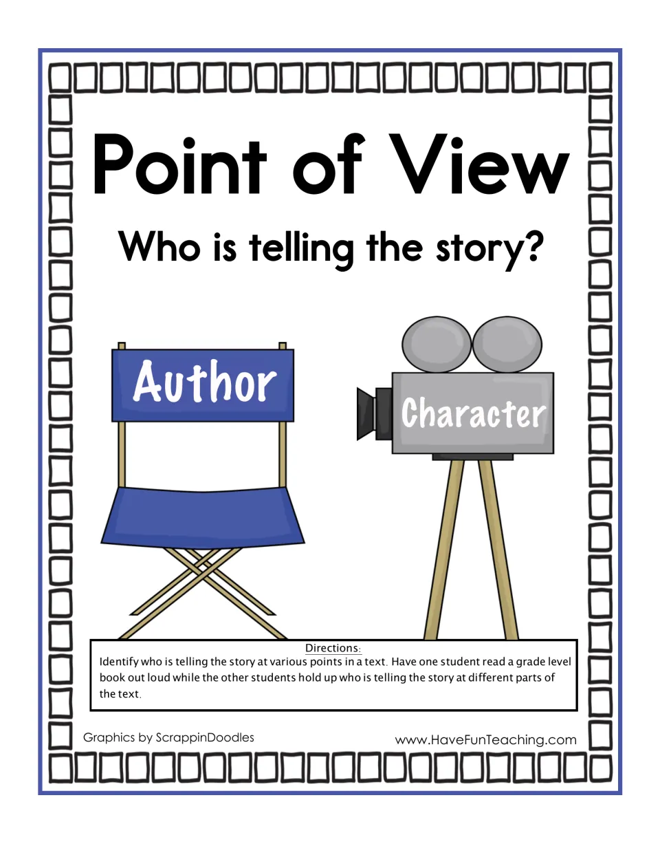 Point of View: Who is telling the story? Directions: hold up Author or Character cards as a classmate reads a book aloud