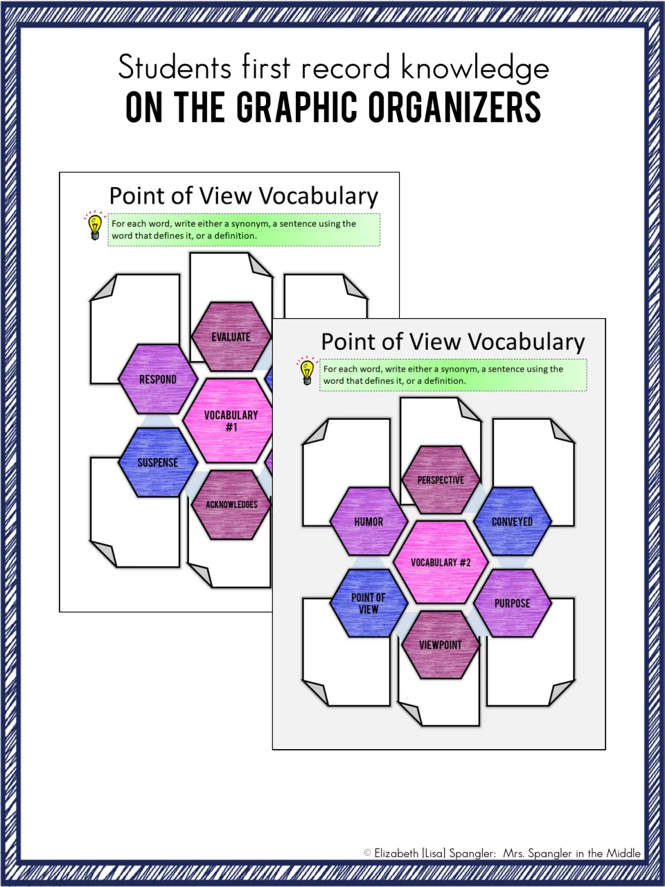 Point of view vocabulary organizers: students write a synonym, sentence or definition for words like suspense and humor