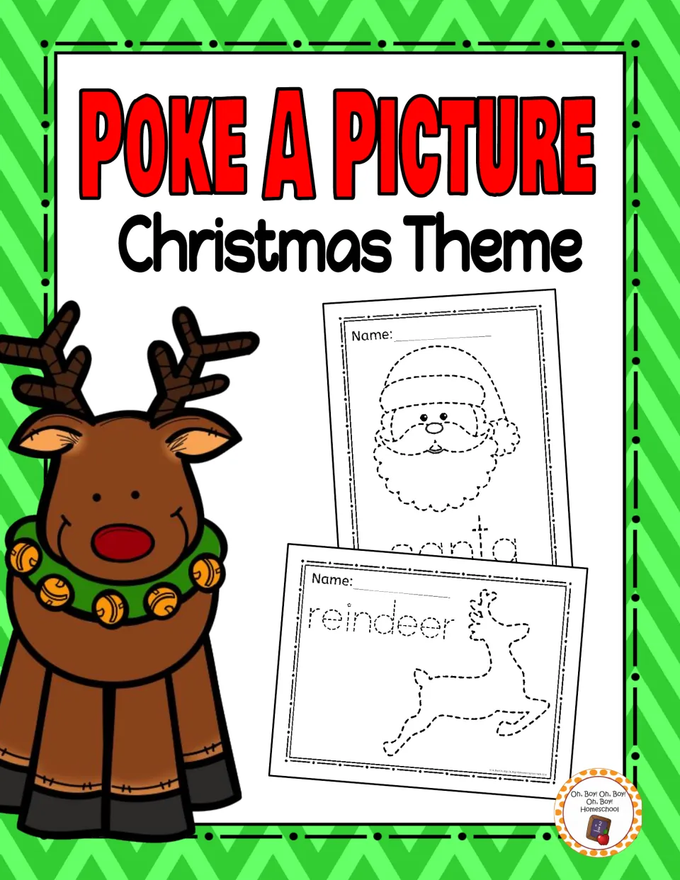 Cover of Poke a Picture - Christmas Theme, showing sample Santa and reindeer picture-and-word activities