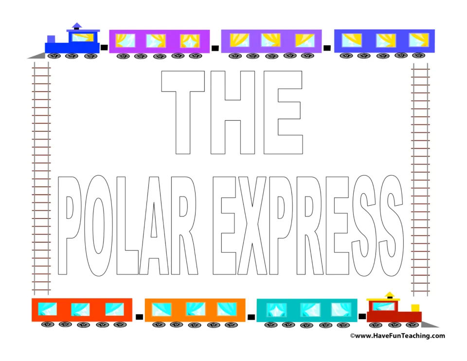 Cover of the book-related activity resource featuring the outlined words 'THE POLAR EXPRESS' to color.