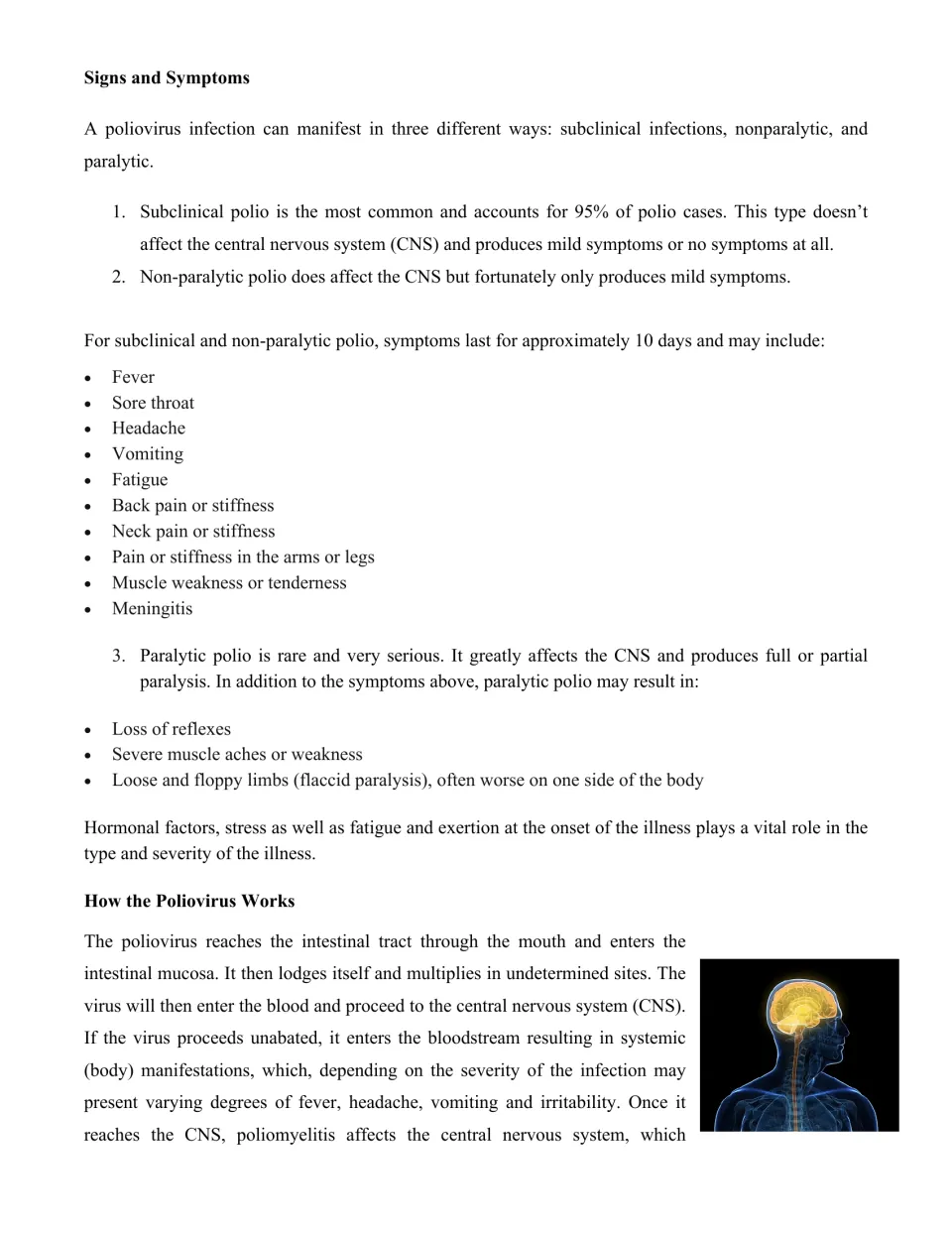 Polio reading part 2 explains subclinical, non-paralytic, and paralytic polio and how the poliovirus works