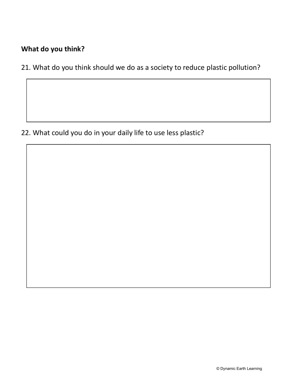 What do you think? Students write opinions on how society should cut plastic pollution and how they could use less plastic