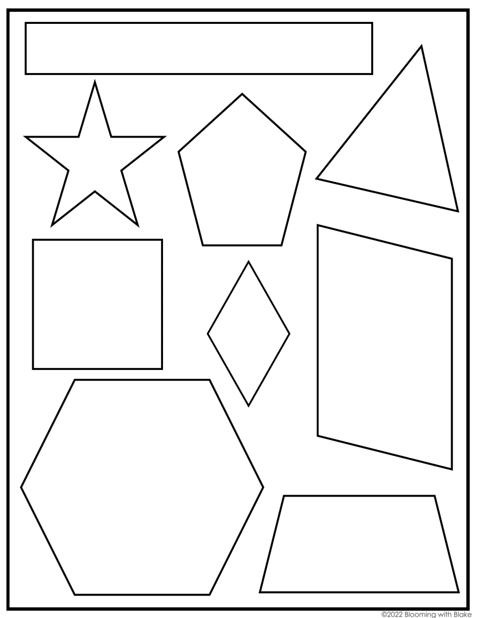 Outline shapes to measure: rectangle, star, pentagon, triangle, square, rhombus, parallelogram, hexagon, trapezoid