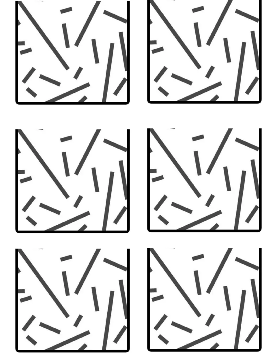 Confetti trim end pieces: six short cut-out pieces with scattered dashes that finish off the long black-and-white strips