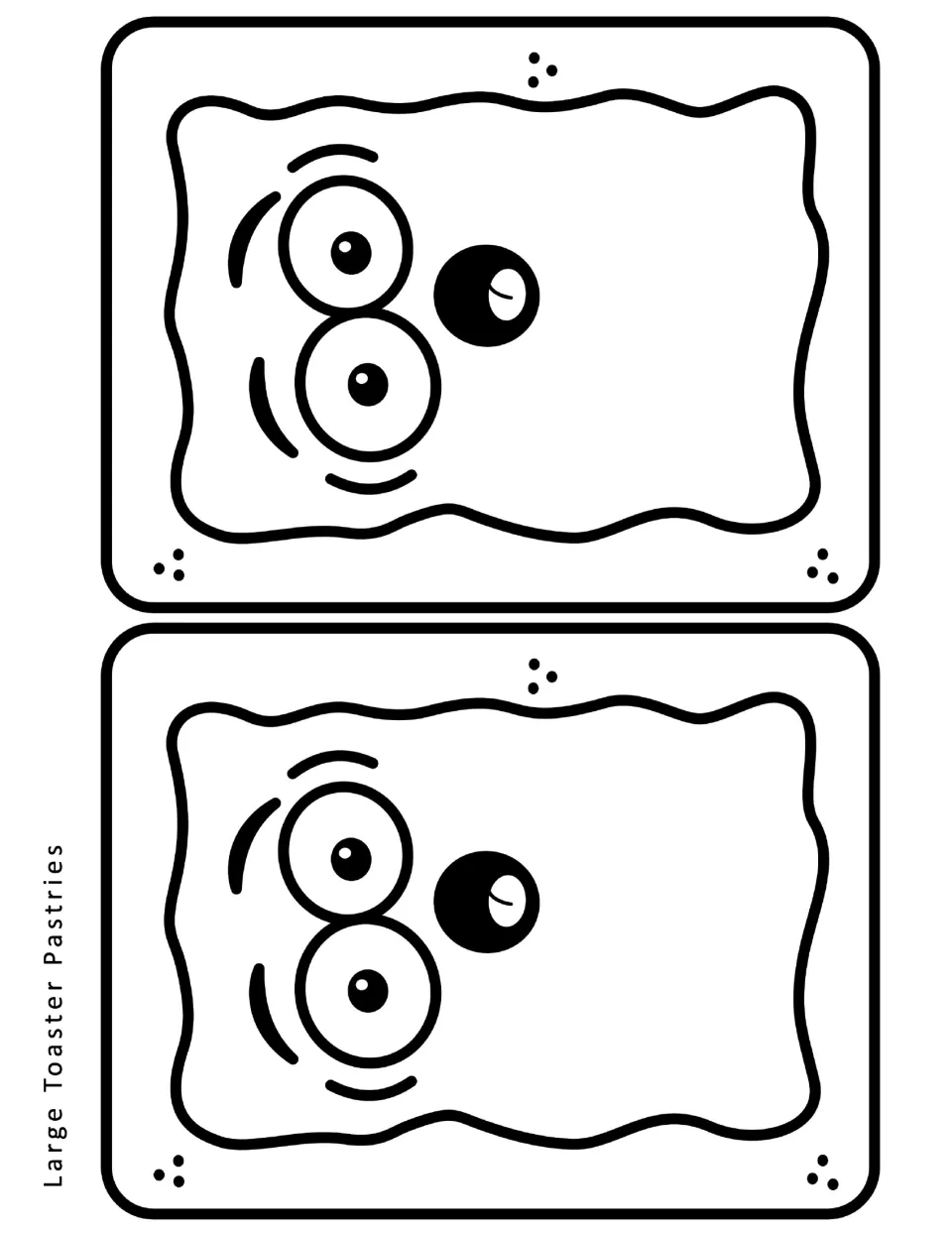 Two large toaster pastry cutouts showing a startled face with raised eyebrows, big round eyes and a small round mouth