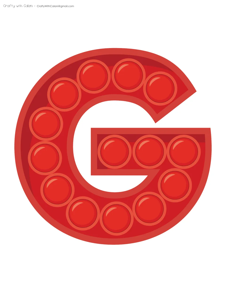 Red letter G with 14 glossy bubbles, the last letter that finishes POPPING, a full-page cut-out for the classroom door