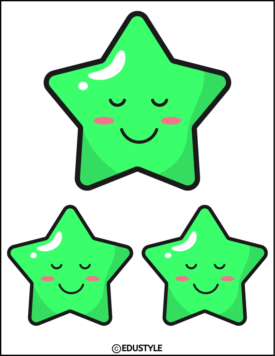 Three green smiling star cutouts, one large and two small, for the popsicle-themed bulletin board or door decor