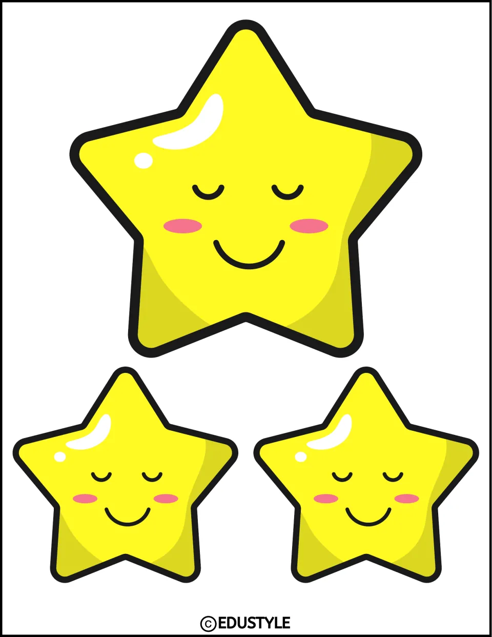 Three yellow smiling star cutouts, one large and two small, for the popsicle-themed bulletin board or door decor