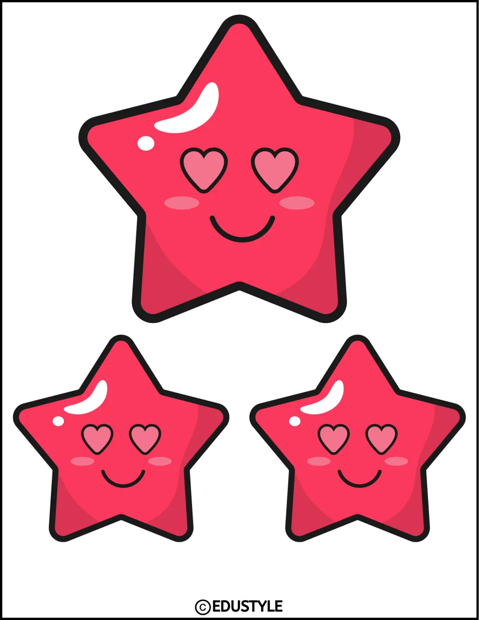 Three red heart-eyed star cutouts, one large and two small, for the popsicle-themed bulletin board or door decor