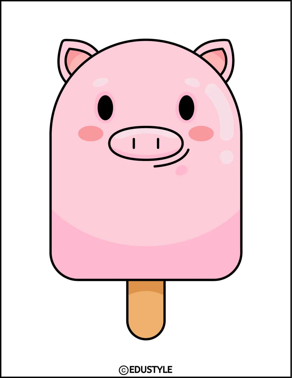 Smaller pink pig popsicle cutout with ears, a snout, and a wooden stick for the back-to-school display kit
