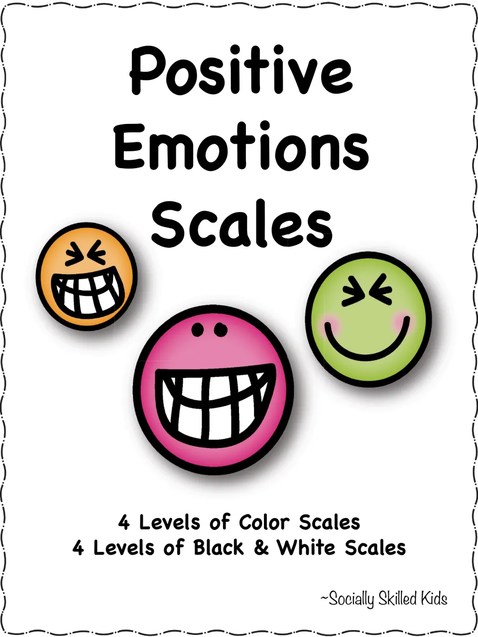 Positive Emotions Scales cover: 4 levels of color scales and 4 levels of black and white scales, with three smiley faces