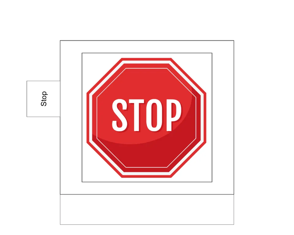 Stop visual prompt in the behavior flip book, showing a red stop sign with the word 'STOP' in white