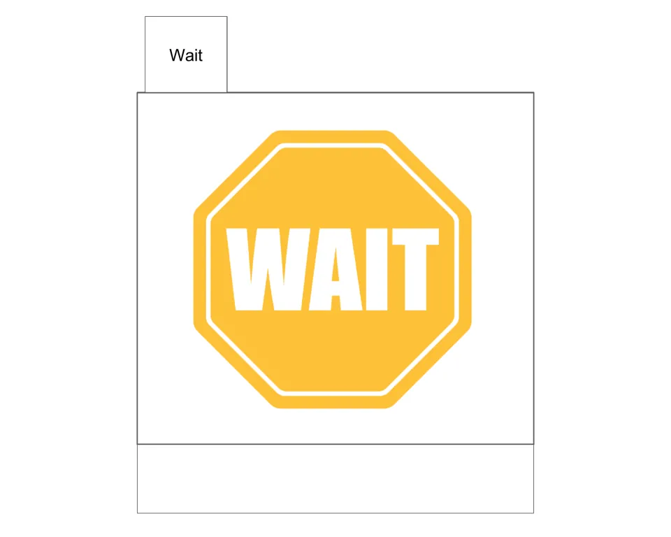 Wait visual prompt in the behavior flip book, showing a yellow octagonal sign with the word 'WAIT'