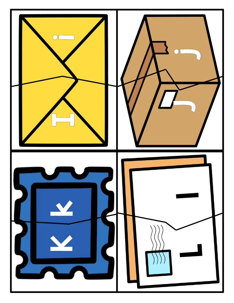 Letters I to L: students fit top and bottom halves of mail puzzles to pair I, J, K, L with i, j, k, l